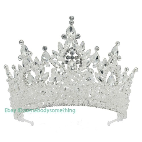 13CM Tall Large Crystal Beads Tiara Wedding Queen Princess Crown for Women - Picture 8 of 32