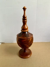 Vintage Mid Century Turned Wood Urn Lidded Bowl Vase Made in Haiti