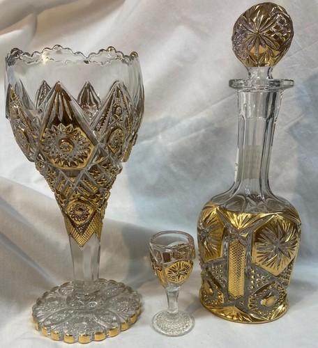 COUNTER END VASES, DECANTER AND GLASSES GOLD DECORATION SET OF 10 - Picture 4 of 8