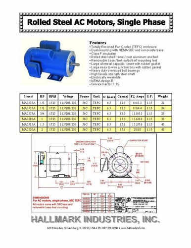 AC MOTOR, 1/2HP, 1725RPM, 1PH, 115V/208-230V,  56C/ODP, WITH BASE - Picture 3 of 5