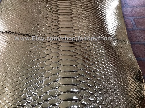 Genuine Python Leather, Exotic Snake Skin, Gold Leather, Gold Skin, Real Leather - Picture 6 of 7