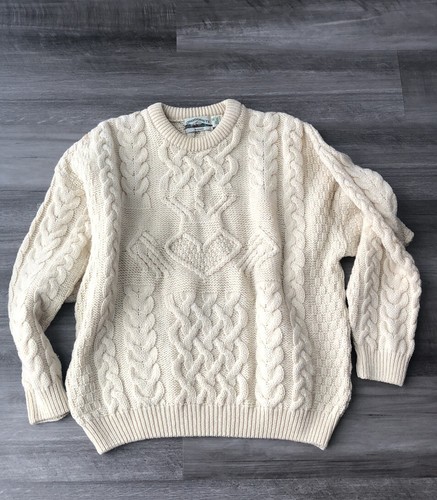 ARAN CRAFTS IRELAND Sweater XL Ivory Wool Cable Kn
