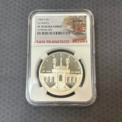 1984-S Olympics Commemorative Proof Silver Dollar, Discus, NGC PF 70 Ultra Cameo