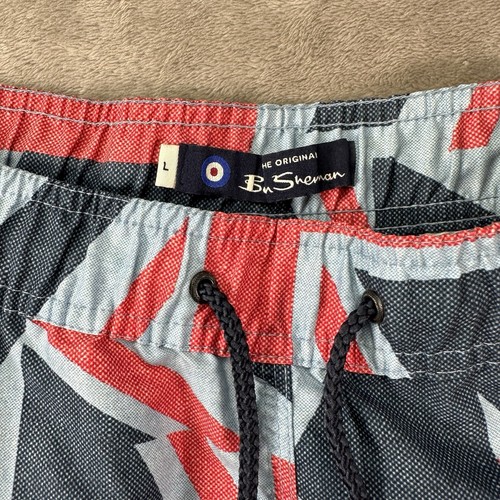 Ben Sherman Men's L Swim Shorts Blue Red Geometric Print Unlined Board Shorts - Picture 2 of 5