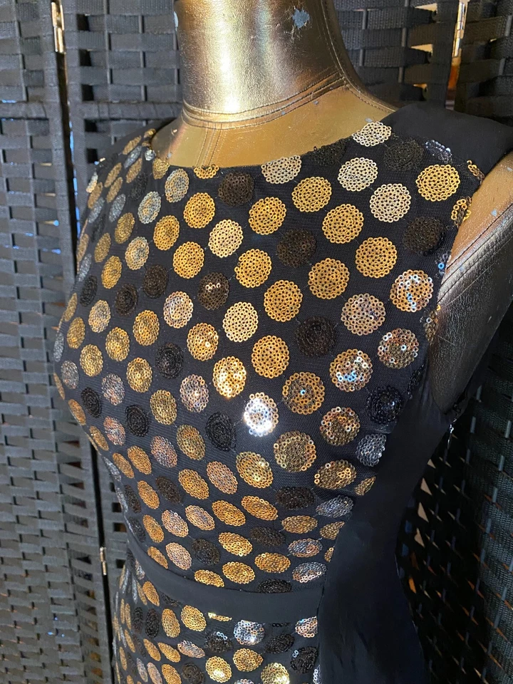 VESTIDO DORADO PLATEADO LENTEJUELAS LUNARES Bodycon Negro MOD Mini Talla 2 XS Ali Ra Glam Foto 2 de 4