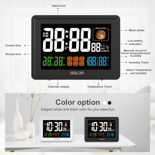 BALDR Radio Controlled Alarm Clock Large Display with Time Calender Temperature - Picture 17 of 36