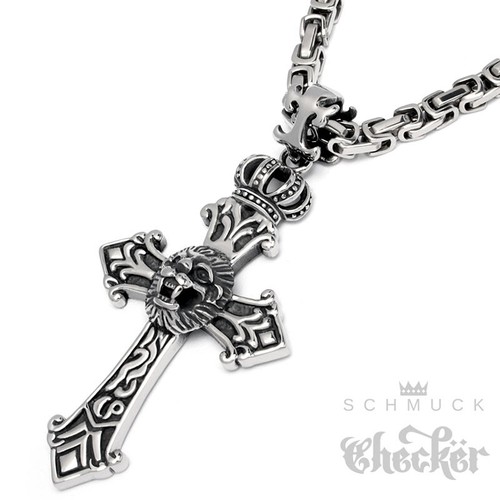 Hochwertige Kreuz Anhänger Halskette massiv Edelstahl silber Herren Bikerschmuck - Bild 13 von 29