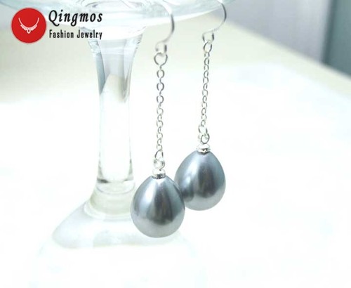 12*15mm Drop Gray Sea Shell Pearl Earring for Women Jewelry Dangle Earring 2" - Picture 2 of 5