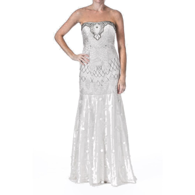 Sue Wong ~ Ivory & Silver Embellished Lace Strapless Bridal Formal Gown 6  NEW | eBay