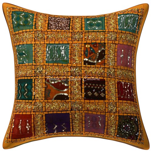 Indian Patchwork Khambadiya Cushion Covers 16" Sofa Decor Indian Pillow Covers - Picture 32 of 46