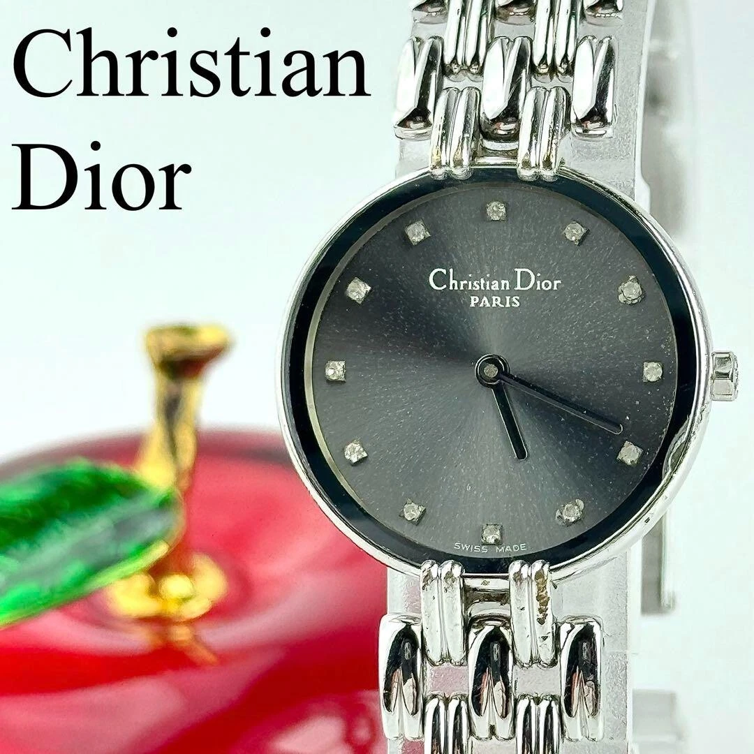 Montre femme vintage Christian Dior Bagheera avec cadran noir 12P diamants 202502M