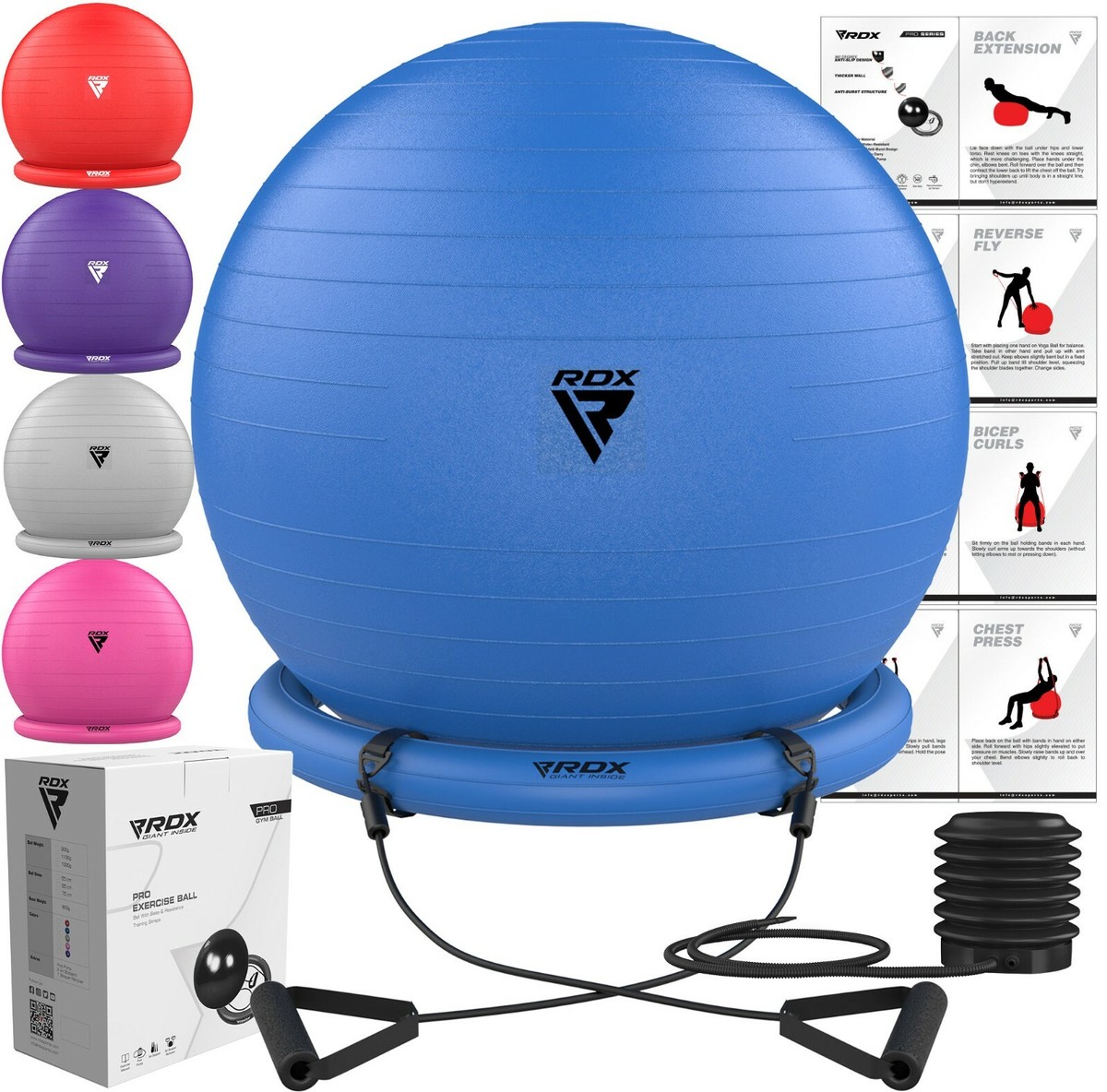 Exercise Ball Gym by RDX Resistance Band Yoga Ball Pilates Ball Gym Ball eBay