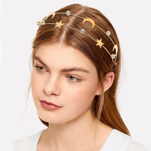 2 Packs Alloy Moon Five-pointed Star Headbands Bridal Hair Hoop for Women Girls - Picture 7 of 7