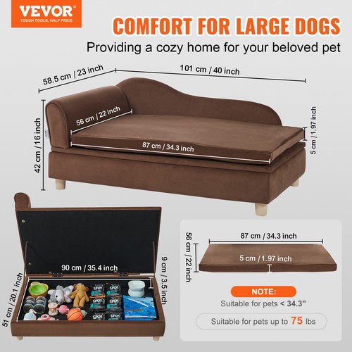 VEVOR Pet Sofa Dog Couch for Large-Sized Dogs Dog Cat Sofa Bed 110 lbs Brown - Picture 2 of 12