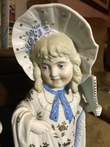 STUNNING Antique Large German Bisque Porcelain Figurines Victorian Boy & Girl - Picture 2 of 12