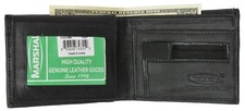 Mens Black Premium Leather Bifold Flip ID Holder Coin Pouch Wallet by Marshal 