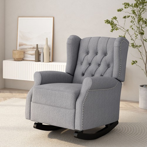 Sheila Contemporary Fabric Tufted Wingback Rocking Chair - Picture 9 of 16