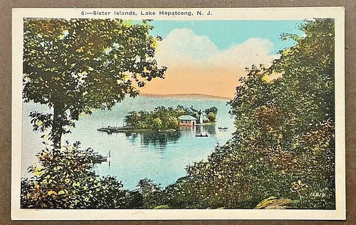 Lake Hopatcong NJ Sister Islands w Message re Wireless Receivers 1924 - Picture 1 of 2