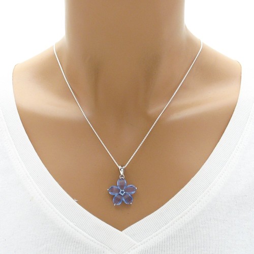 925 Sterling Silber 6,35 Karat Rosa oder Blau CZ Blume Anhänger - Bild 3 von 9