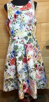 Danny & Nicole dress 12 White Floral Fit And Flare Classic Elegant Tea Party