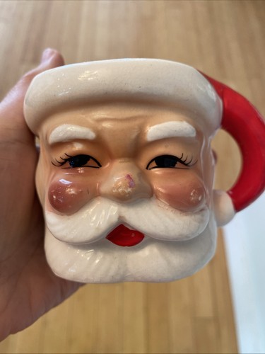 Lot of 2 Vintage Ceramic Santa Claus Face Mug Cup, Made In Japan, MCM 3" - Picture 9 of 13