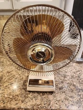 Vintage Galaxy 12" Inch Amber Blade 3 Speed Oscillating Electric Fan 80's WORKS