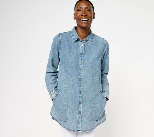Joan Rivers Regular Vintage Washed Denim Shirt with Pockets 100% Cotton A606113 - Picture 6 of 6