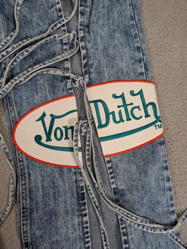 Von Dutch Damenjeans weites Bein zum Binden 11 helle Waschung Denim Grafik Y2K-Stil - Bild 3 von 17