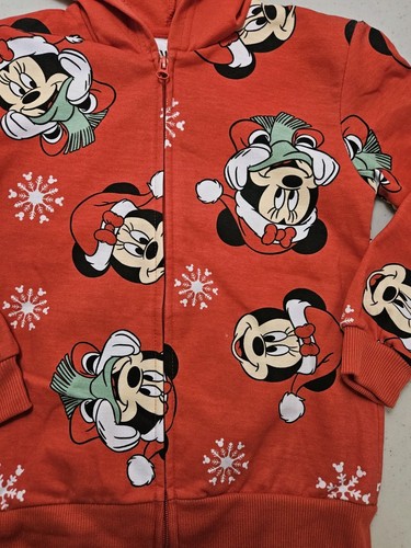 Disney Christmas Minnie Mouse Zip Up Hooded Jacket Christmas Girls 6X Youth Red - Picture 2 of 4