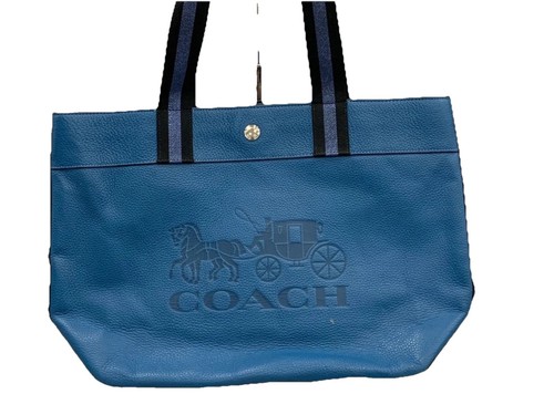COACH Blue Jes Pebbled Genuine Leather Shopper Tote Shoulder Handbag Purse EUC!
