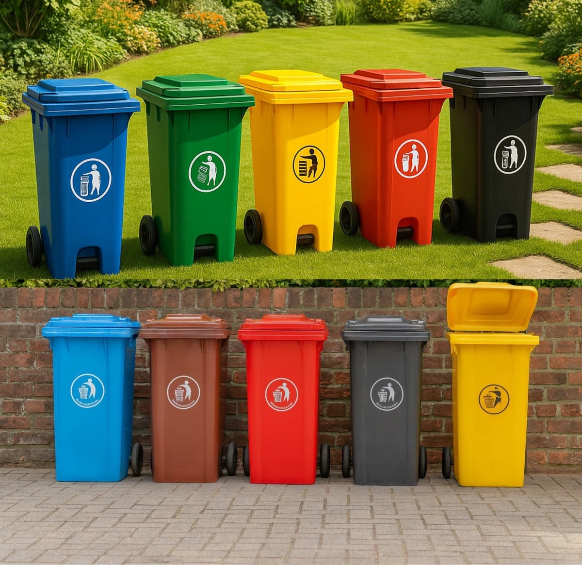 Rubbermaid Untouchable 50 Gallon Blue Square Recycle Bin Kit With