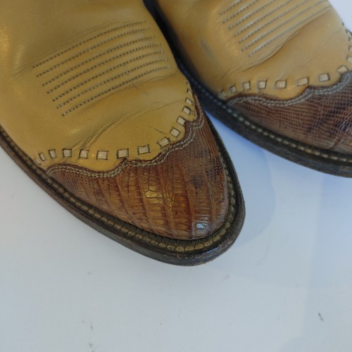 Vtg Nocona 2 Tone COGNAC Leather Cowboy Western LIZARD Skin WING TIP Boots 10 B - Picture 12 of 13