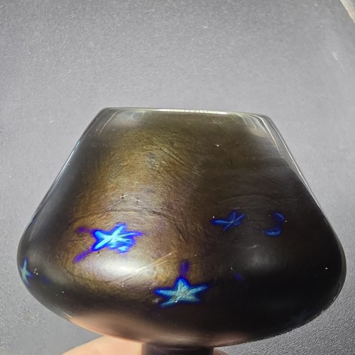 Botella de perfume de vidrio tapón estrellas luna creciente irredesente carnaval azul cobalto - Imagen 22 de 24