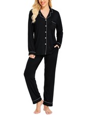 Womens Pajamas Set Long Sleeve Sleepwear Button Down Nightwear Soft Cotton Pj...