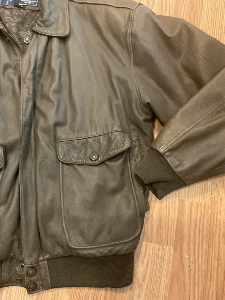 Chaqueta bomber de cuero vintage para hombre/PUMA talla L. Marrón Cremallera Completa Foto 2 de 4