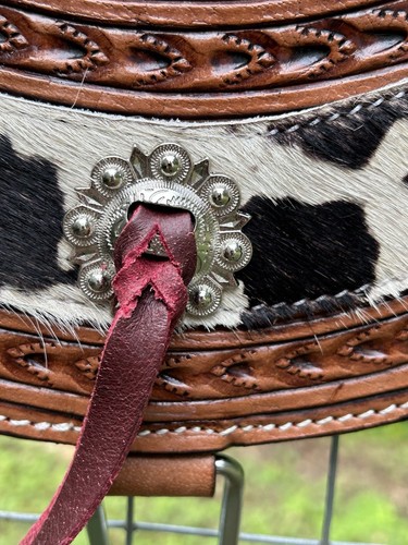 Two Tone Leather Hair On Tripping Collar Western Breast Collar Horse Size Tack - Picture 8 of 9