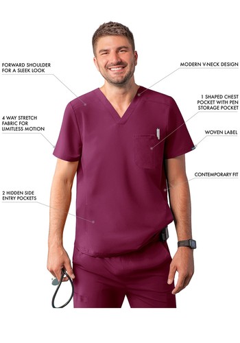 Adar Addition Scrubs For Men - Modern Multi Pocket V-Neck Scrub Top - Picture 10 of 112