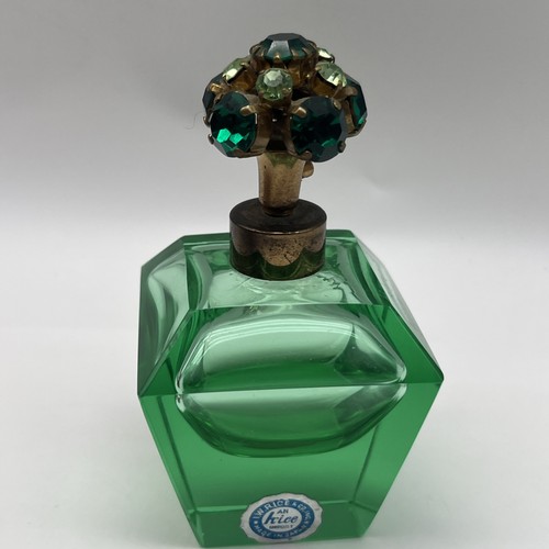 Vintage 1950's Art Glass I.W Rice Emerald Green Perfume Bottle - Picture 6 of 14