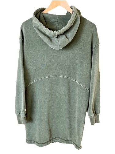 7 FOR ALL MANKIND Hoodie Womens XS Olive Green Fleece Long Pullover Tunic Dress - Picture 2 of 24