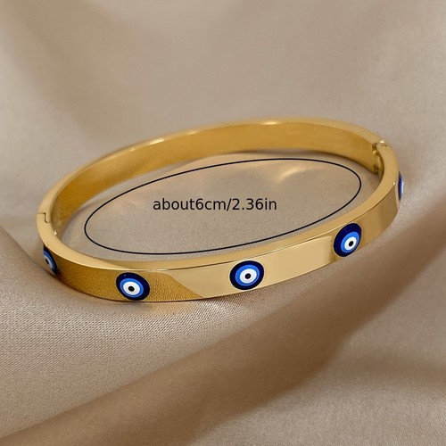 Gold-plated Stainless Steel Evil Eye Bracelet Love Bangle - Picture 3 of 5