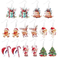 8 Pairs Christmas Earrings for Women Dangling, Acrylic Christmas Dangle