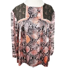 Ivy Jane Whimsy Peasant Top Floral Lizard Print Boho Romantic Cottage Size L