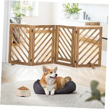 Solid Acacia Wood Dog Gate, Freestanding Walk Ebony Rectangle Design Pro