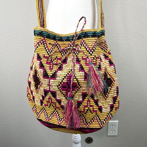 Bolso Bandolera Lovestitch Paja Santa Fe Rafia Tribal Borlas Cubo Nuevo - Imagen 1 de 12