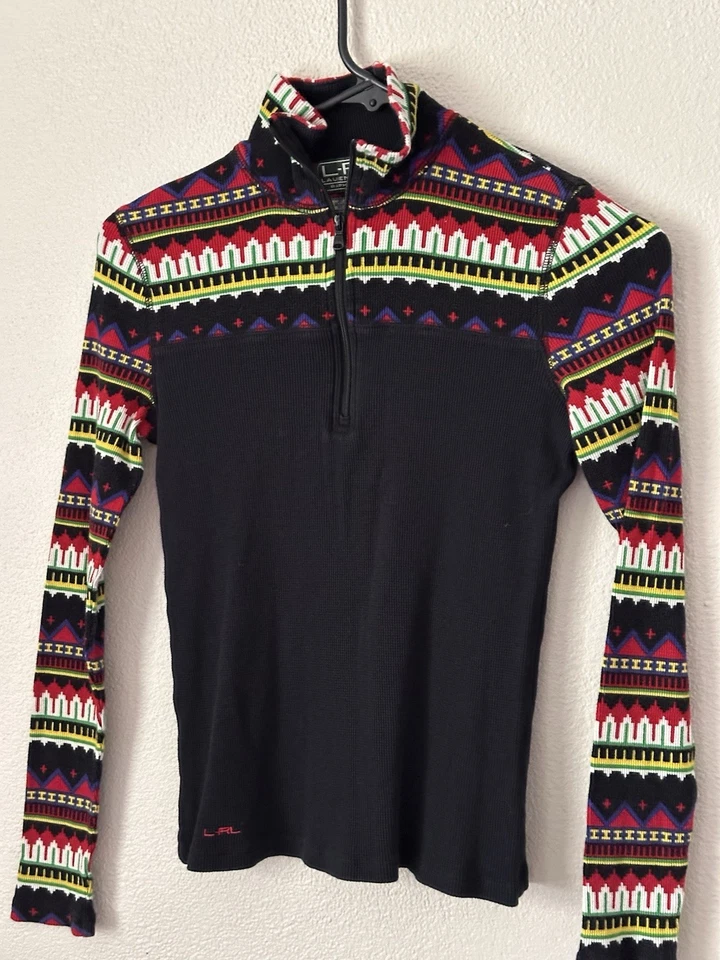 Suéter Lauren Ralph Lauren Active Fair Isle 1/4 Cremallera Para Mujer’s S Esquí Y2K Foto 2 de 4