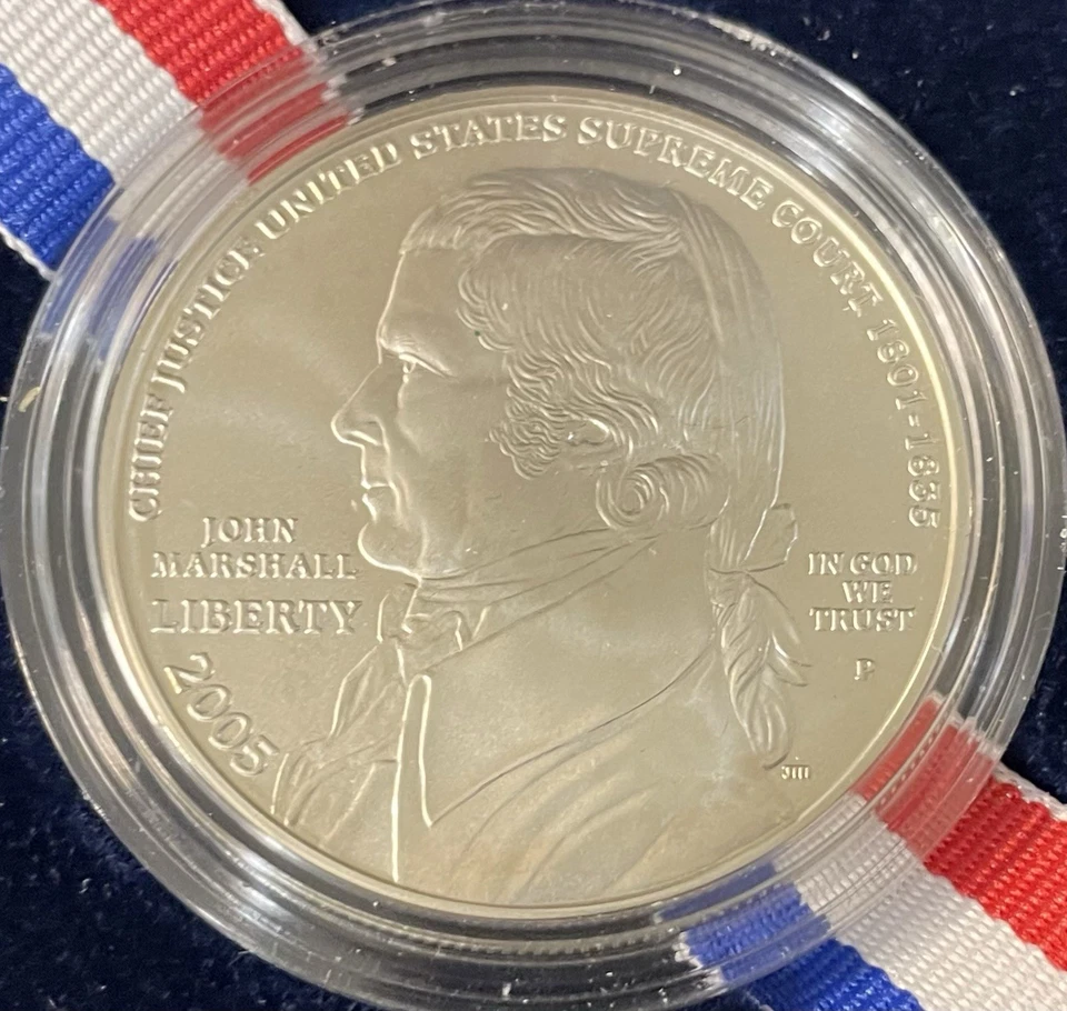 2005-P Chief Justice John Marshall 90% Silver Dollar PROOF Coin Box & COA - Image 2 of 4
