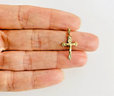 14K Solid Yellow Gold Cross Pendant - 0.82" Small Jesus Christ Crucifix - PT1008