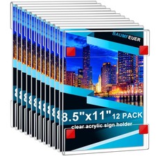 12 Pack Acrylic Sign Holder 8.5 x 11, Clear Plastic Wall Sign Holder with Adh...
