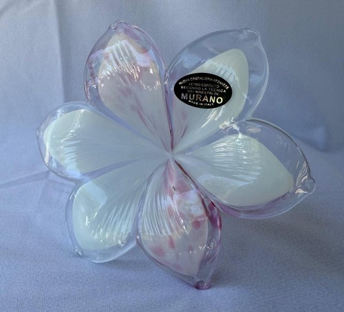 Genuine Italian Flower Blown Glass Murano White Orchid Color Tones Italy No 609 - Picture 11 of 12