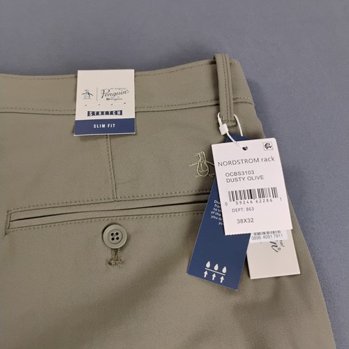 Original Penguin Slim Fit Pants Men's Size 38 X32 GREEN Strech Pants Golf - Picture 12 of 15